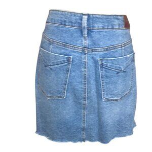 Unpublished Western Blue Stretch Denim Frayed Hem Zip Sides Mini Skirt Women 31